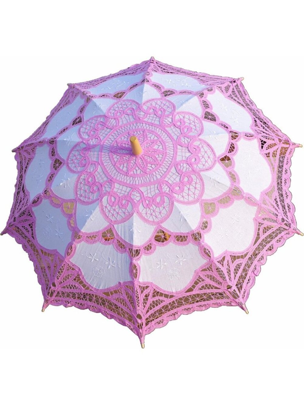 Elegant Pink & White Lace Parasol Umbrella for Weddings, Bridal Events, 30" Size